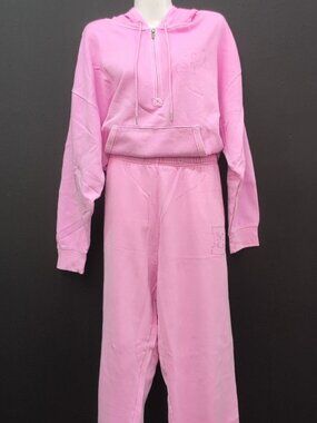 Victoria Secret Pink Campus Fleece Hoodie and Sweatpants Set Large Pink